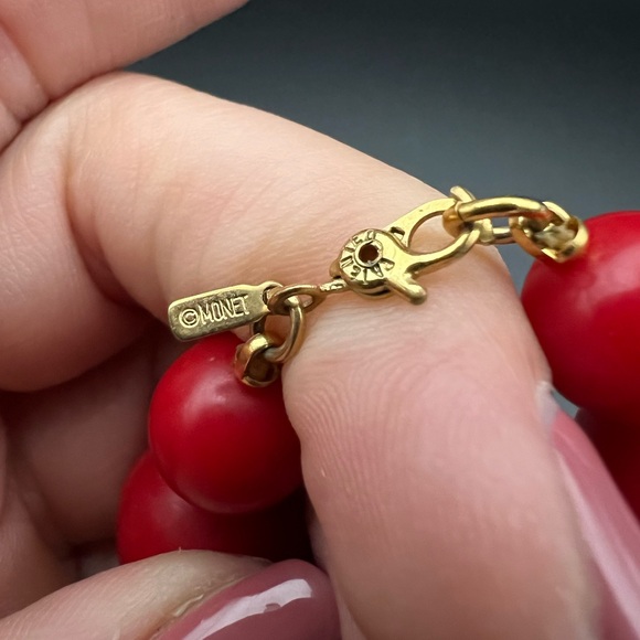 Vintage Monet Beaded Red Gold Choker Necklace Retro Colorful Bold - Picture 2 of 3